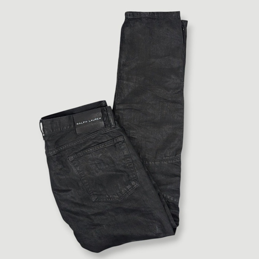 Ralph Lauren Black Label Waxed Utility Moto Cargo‎ Jeans Mens 34x32 Black